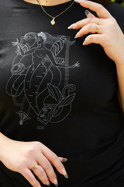 "Partenope collection ACE OF SWORDS" short sleeve cotton black T-Shirt