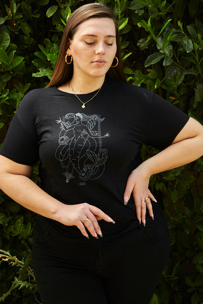 "Partenope collection ACE OF SWORDS" short sleeve cotton black T-Shirt