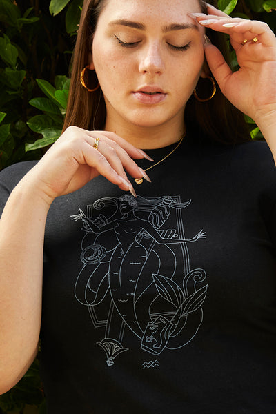 "Partenope collection ACE OF SWORDS" short sleeve cotton black T-Shirt