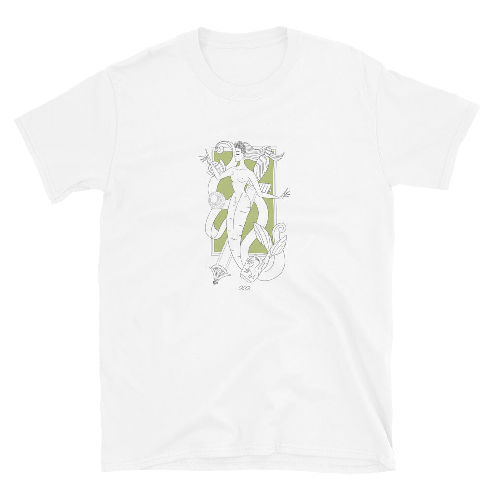 "Partenope collection ACE OF SWORD" short sleeve cotton white and green T-Shirt